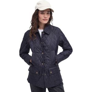 Women's Barbour Summer Beadnell Quilt Jacket Plaid Cuff Navy Size 10